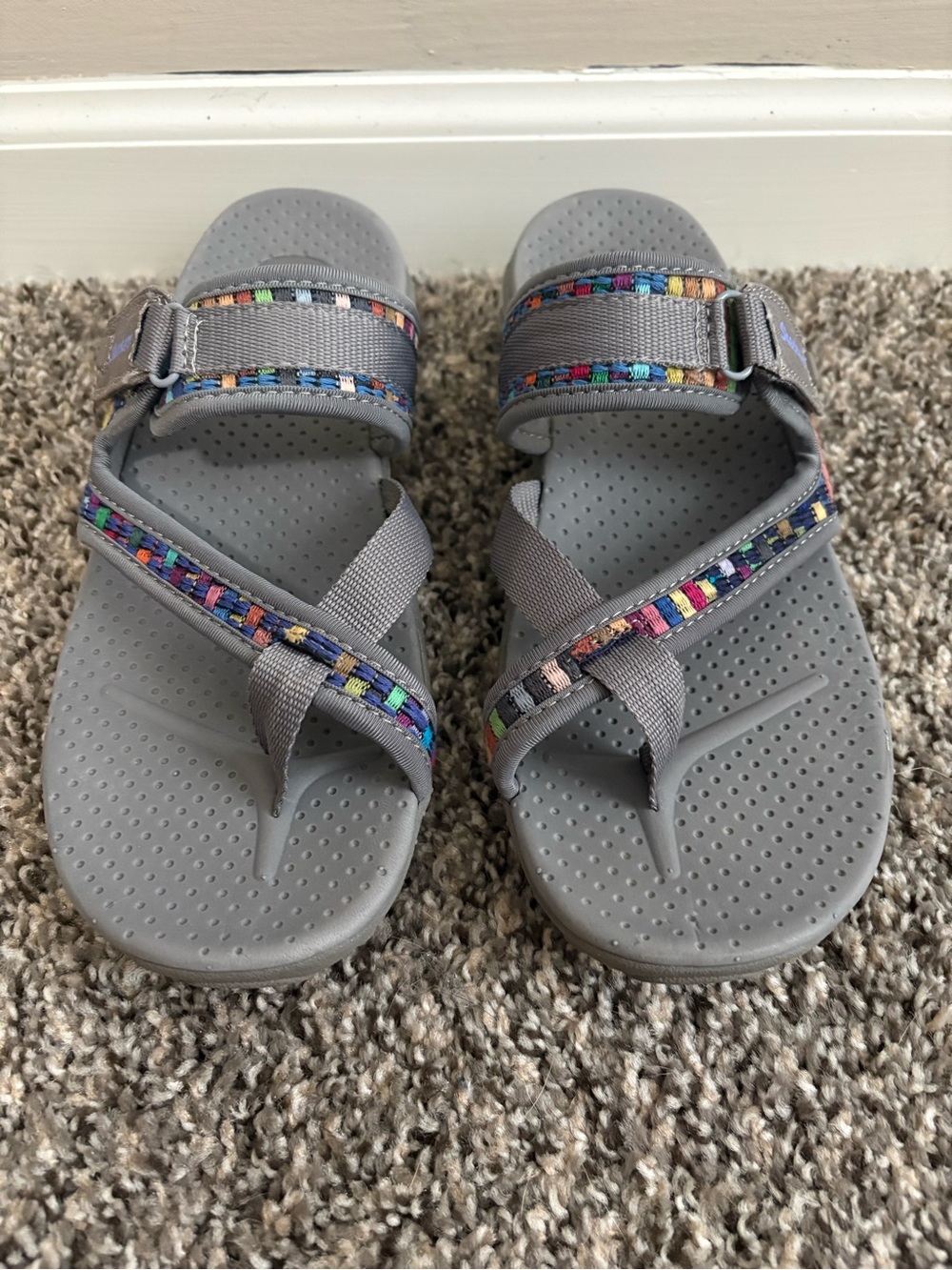 Women’s Gray Sandal with Multicolor Woven Accent